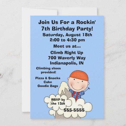 Invitation fait sur commande d'anniversaire (Dos)