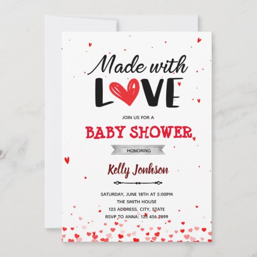 Invitation Faite avec amour coeur baby shower (Devant)