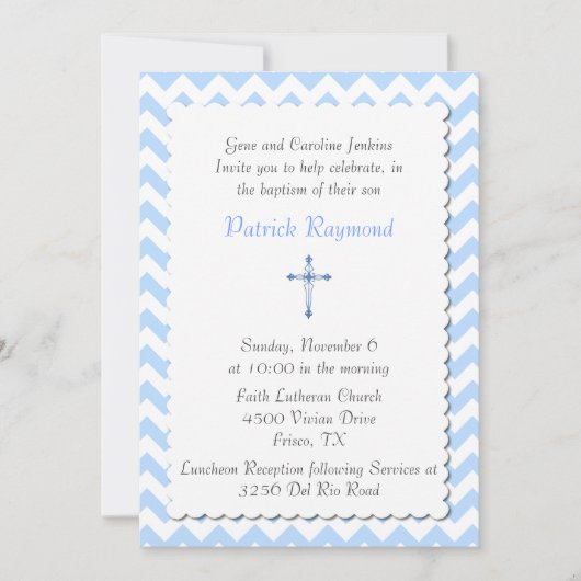Invitation faite sur commande bleue de baptême de (Devant)