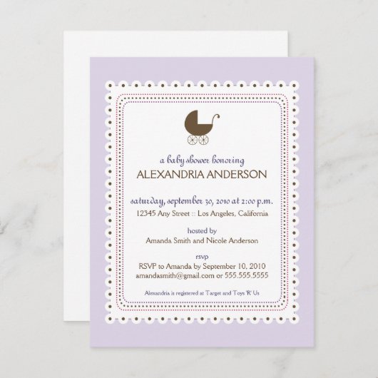 Invitation faite sur commande de baby shower de (Devant / Derrière)