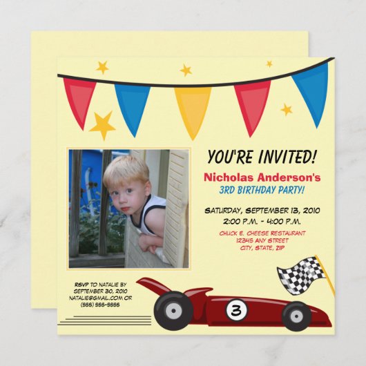 Invitation faite sur commande de fête (Devant / Derrière)