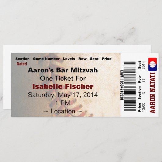 Invitation faite sur commande de Mitzvah de barre (Devant / Derrière)