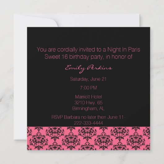 Invitation faite sur commande orientée de sweet (Dos)