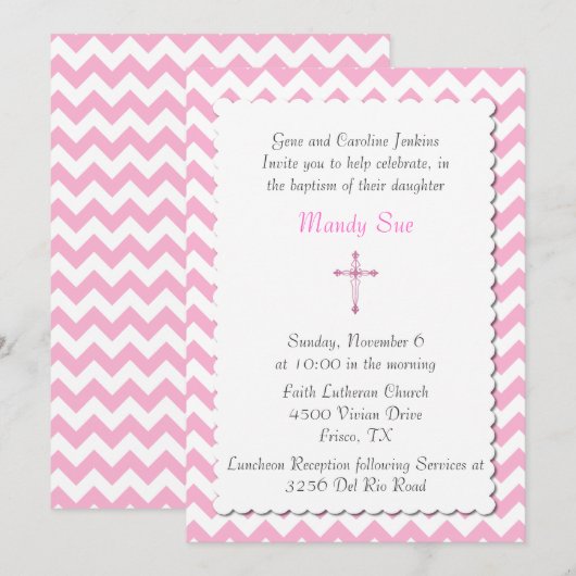 Invitation faite sur commande rose de baptême de (Devant / Derrière)