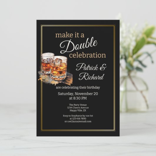 Invitation Faites-en une double célébration Black Whiskey Gla (Debout devant)