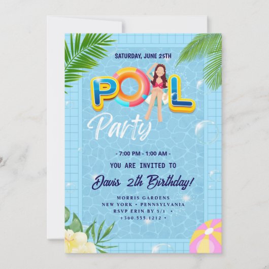 Invitation Faites un splash avec notre Pool Party Anniversair (Devant)