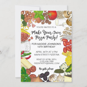 Invitation Faites votre propre Pizza Party Pizzeria Toppings