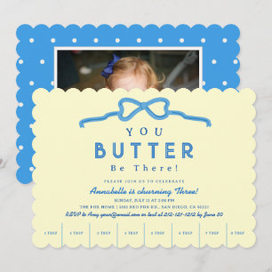 Invitation Faites-vous Présent Ruban Bleu Photo Anniversaire