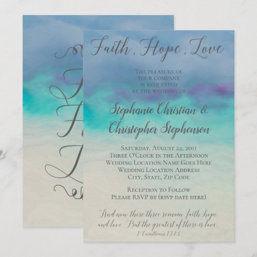 Invitation Faith Hope Love Aquarelle Bible Verse Mariage (Devant / Derrière)