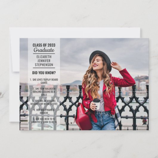 Invitation Faits amusants 2 photo moderne tendance diplôme de (Devant)