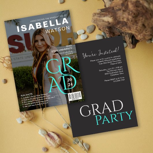Invitation Faits amusants | Magazine Couverture Photo Graduat