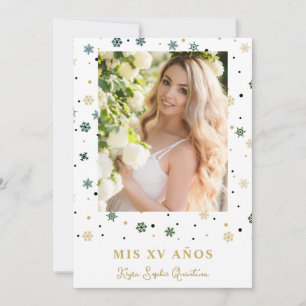 Invitation Fake Golden Snowflake Photo Quinceañera espagnol