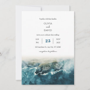 Invitation Falaises Highland Coast Watercolor Plage Mariage