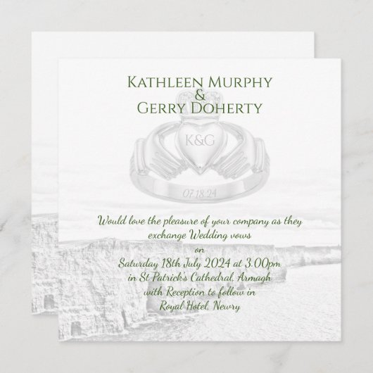 Invitation Falaises irlandaises de Moher & Irish Claddagh Rin (Devant / Derrière)