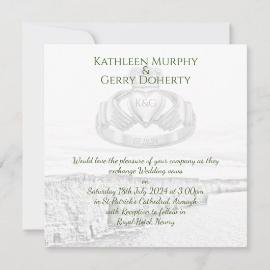 Invitation Falaises irlandaises de Moher & Irish Claddagh Rin (Devant)
