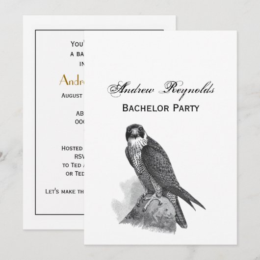 Invitation Falcon pèlerin vintage stylisé (Devant / Derrière)