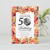 Invitation Fall Autumn Floral Photo SURPRISE 50th Birthday  (Debout devant)