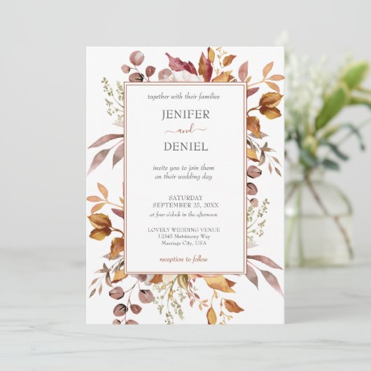 Invitation Fall Autumn Leaves Rustic Country Boho Wedding (Debout devant)