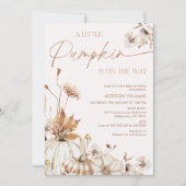 Invitation Fall Beige Brown Floral Little Pumpkin Baby Shower (Devant)