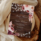 Invitation Fall Bohemian Rose Rustic Wood Baby Shower