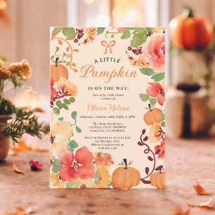 Invitation Fall Boho Little citrouille pêche baby shower flor