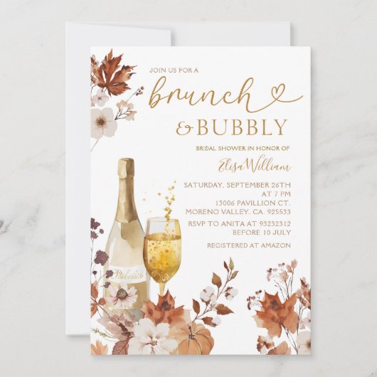 Invitation Fall Bridal Brunch & Bubbly Autumn Engagement  (Devant)