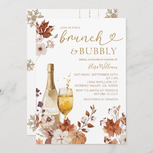 Invitation Fall Bridal Brunch & Bubbly Autumn Engagement (Devant / Derrière)