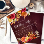 Invitation Fall Burgundy Flowers Chic Script 40e anniversaire<br><div class="desc">De belles fleurs d'automne créent des bordures florales luxuriantes supérieures et inférieures. Roses rouges, fleurs en terre cuite et pivoines blanches se mêlent aux feuilles verts et au feuillage. Les fleurs et le blanc script moderne pop contre l'arrière - plan rouge bordeaux. Cet article fait partie de la collection Bourgogne...</div>