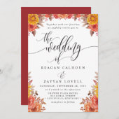 Invitation Fall Burgundy Terracotta Floral Mariage (Devant / Derrière)