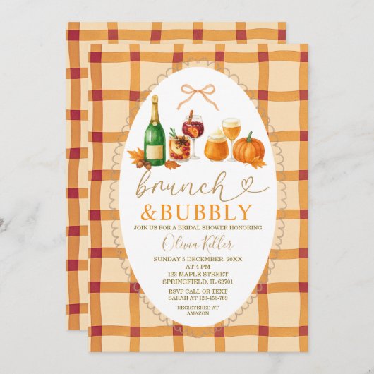 Invitation Fall Cocktail Bow Brunch & Bubbly Bridal Shower (Devant / Derrière)
