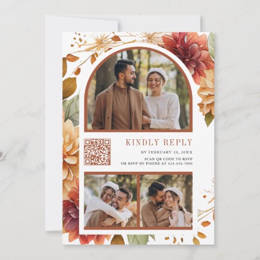 Invitation Fall Dahlia Floral Mason Jar QR Code Mariage (Dos)