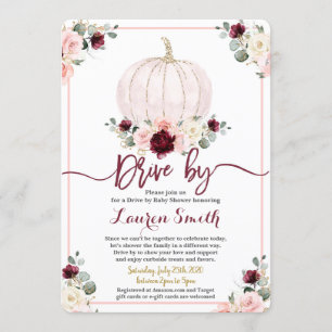 Invitation Fall Drive par fille Baby shower bordeaux et rose