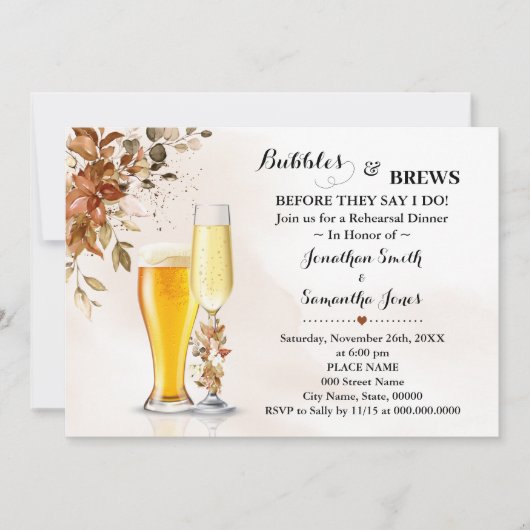Invitation Fall Eucalyptus Bubbles & Brews Rehearsal Dinner (Devant)