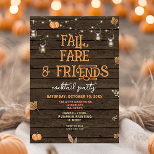 Invitation Fall, Fare & Friends Rustic Wood Cocktail Party