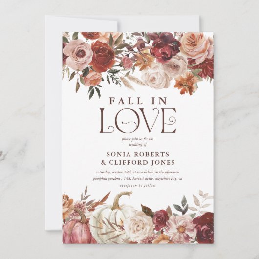Invitation 'Fall In Love' Automne Blooms Citrouille Mariage (Devant)