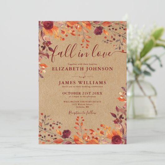 Invitation Fall In Love Automne Rustique Floral Photo Mariage (Debout devant)