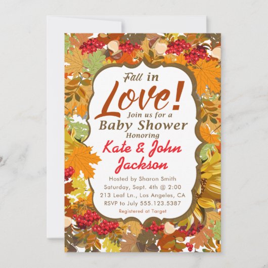 Invitation Fall in Love - Autumn Leaves Baby shower (Devant)