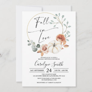 Invitation Fall in Love Autumn Pumpkin Floral Bridal Shower