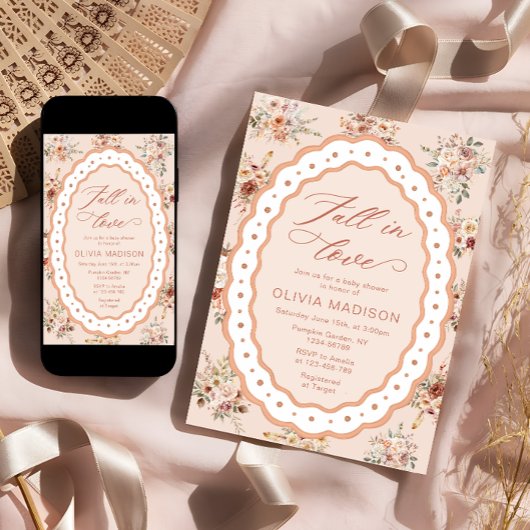 Invitation Fall in Love Boho Fall Floral Baby Shower