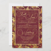 Invitation Fall in Love Burgundy & Gold Autumn Leaves Wedding (Devant)