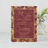 Invitation Fall in Love Burgundy & Gold Autumn Leaves Wedding (Debout devant)