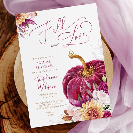 Invitation Fall in Love Burgundy Pumpkin Bridal Shower