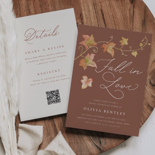 Invitation "Fall in Love" Double Sided QR Code Bridal Shower