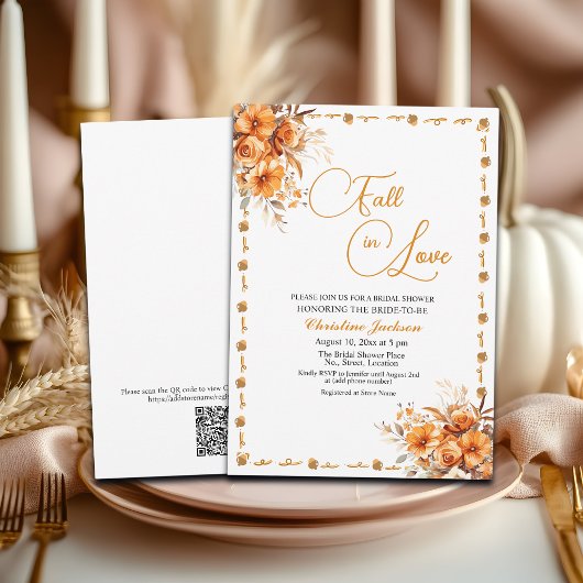 Invitation Fall in Love Fall Floral QR Code Bridal Shower