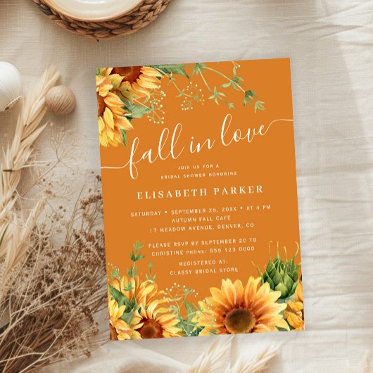 Invitation Fall in love floral burnt orange bridal shower