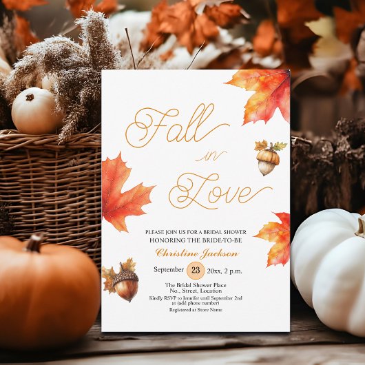 Invitation Fall in Love Maple Tree Leaves Bridal Shower 