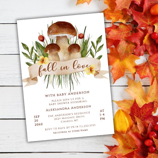 Invitation Fall In Love Mushroom Autumn Baby Shower 