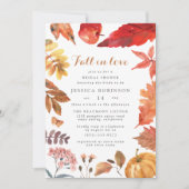 Invitation Fall In Love Orange Feuilles & Citrouilles Fête de (Devant)