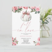 Invitation Fall In Love Pink Bow Pumpkin Floral Bridal Shower (Debout devant)
