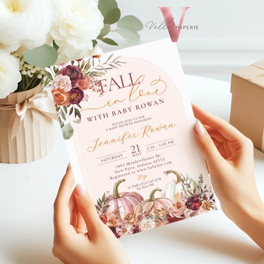 Invitation Fall in Love Pumpkin Burgundy Orange Baby Shower